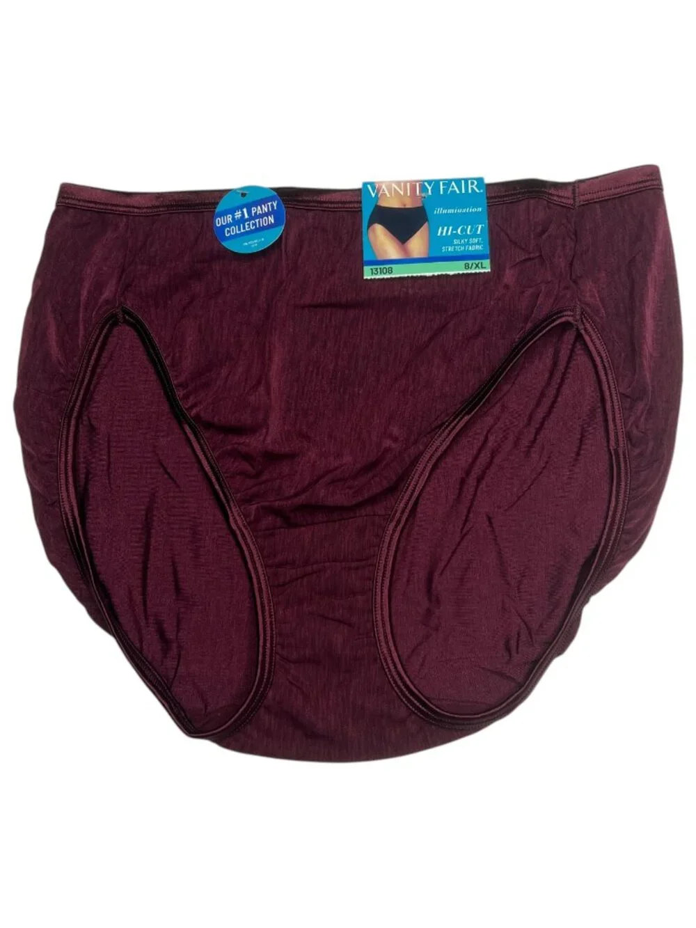 3 NWT Vanity Fair 13108 Illumination Hi Cut Brief Panty Panties Maroon Red 8/XL